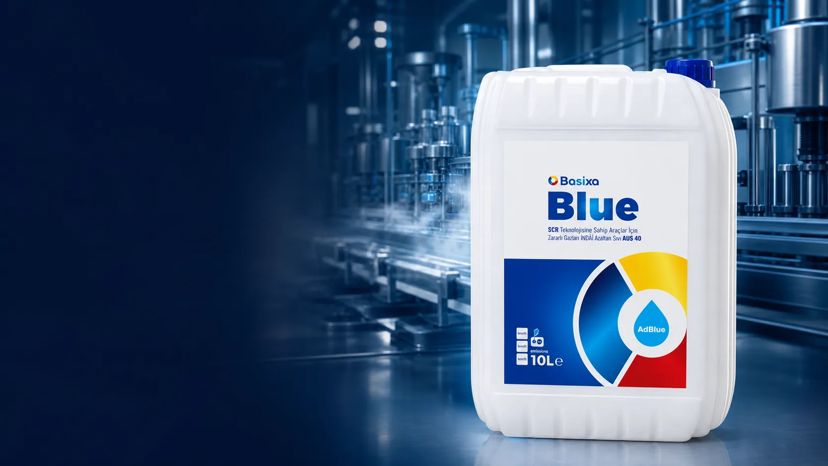 Basixa AdBlue AUS 40 ürünü ve modern üretim tesisi