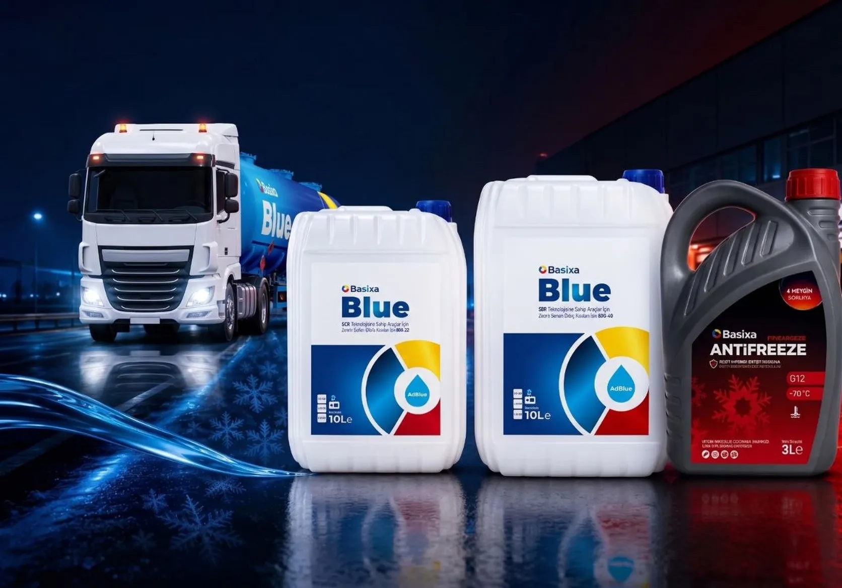 Basixa AdBlue AUS 32 ürünü ve lojistik filosu